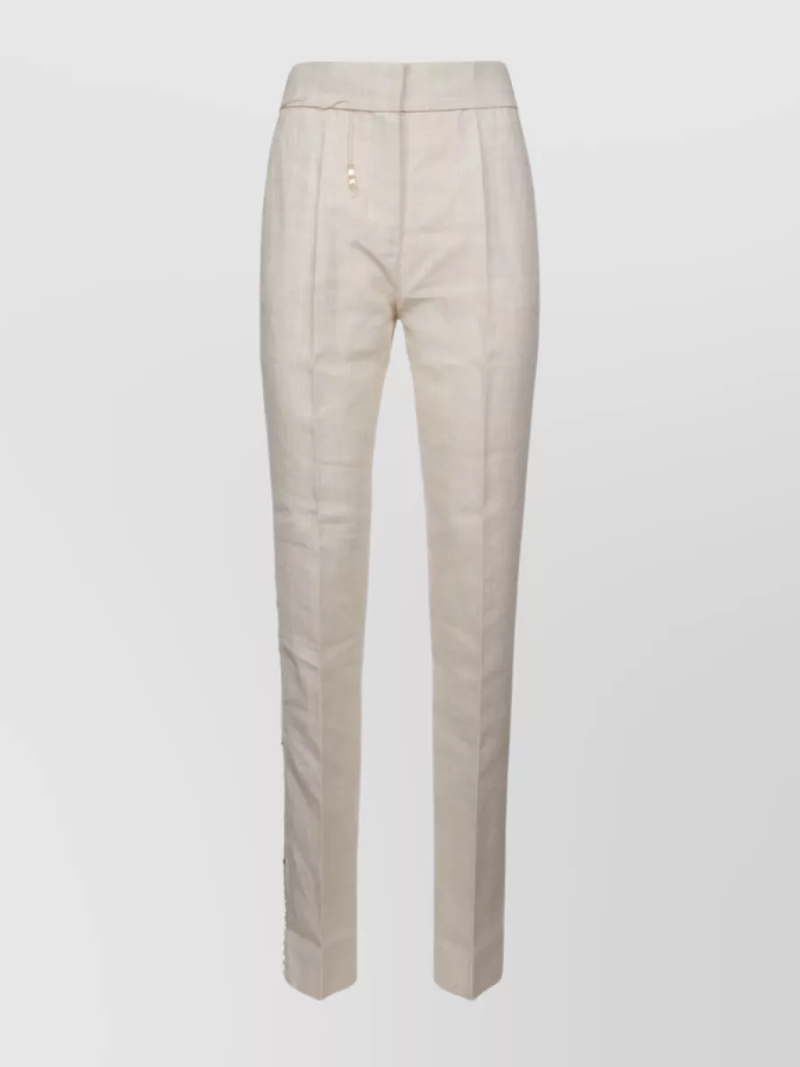 Shop Jacquemus Front Pleated Straight Leg Trousers In Cream