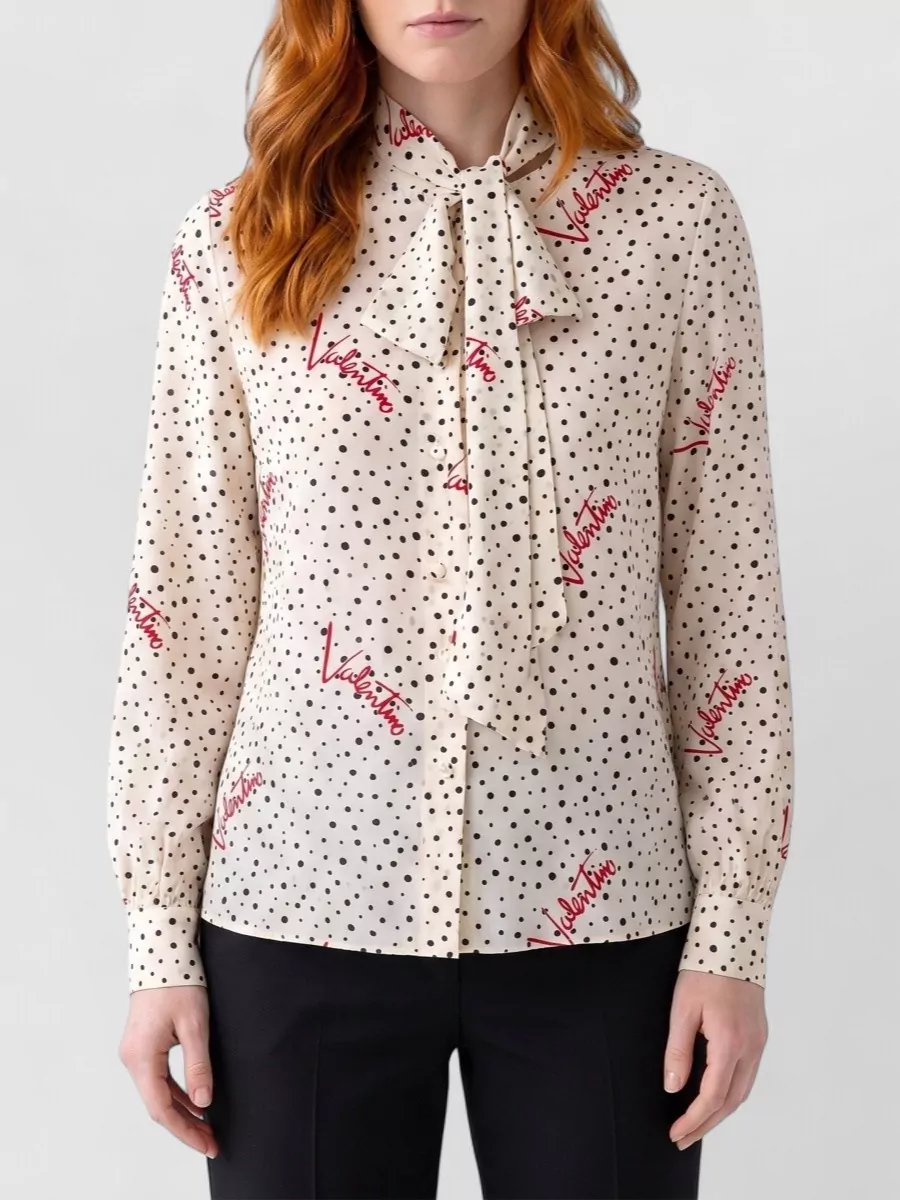 Valentino Garavani Silk printed tie-neck long-sleeve blouse