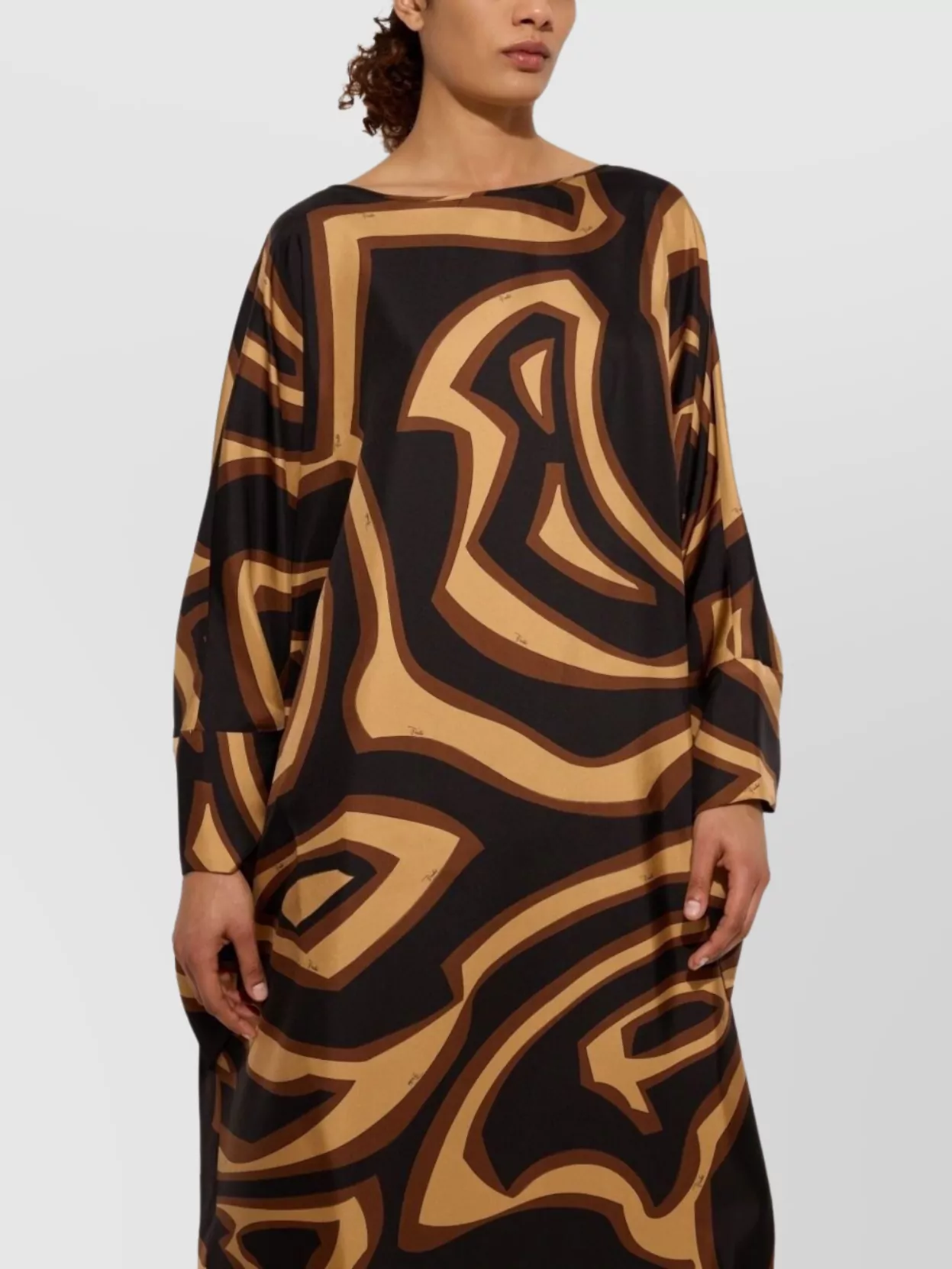 Pucci Wave Print Silk Kaftan With Bow Accents In Brown