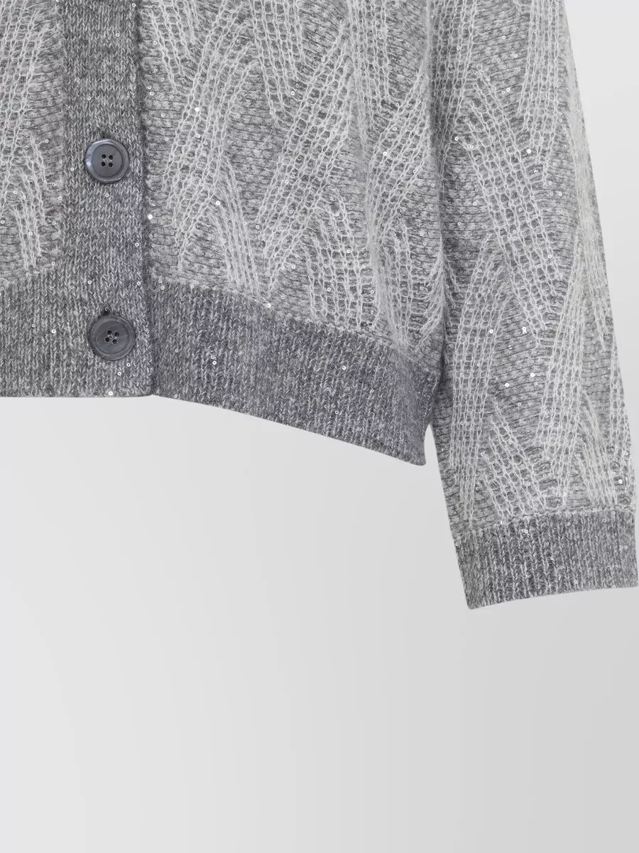 Peserico Sequinned Openwork Knit V-Neck Cardigan