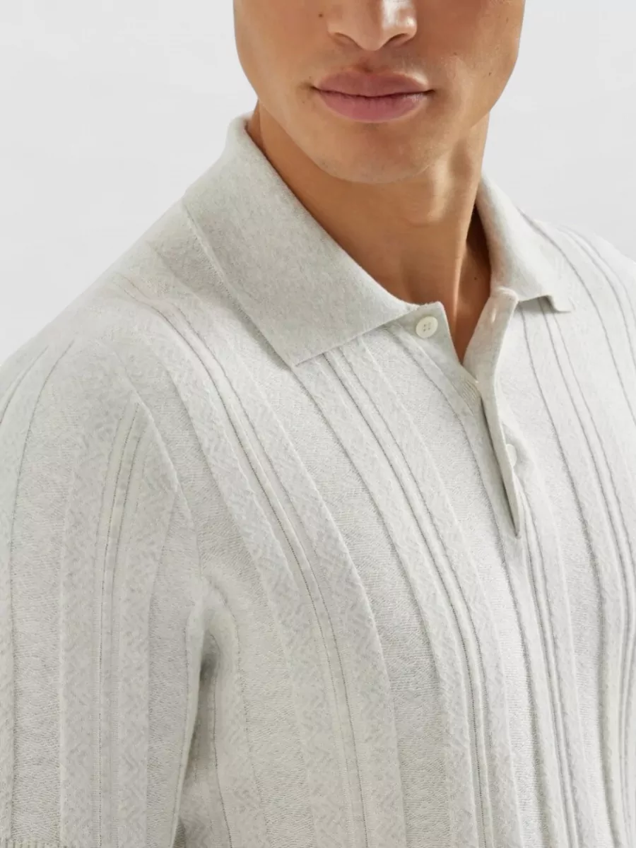 Brunello Cucinelli Short Sleeve Polo Shirt With Ribbed Texture