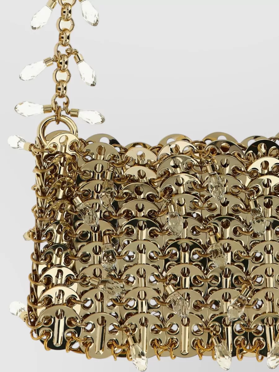 Rabanne 1969 Nano Crystal Shoulder Chain Bag In Gold