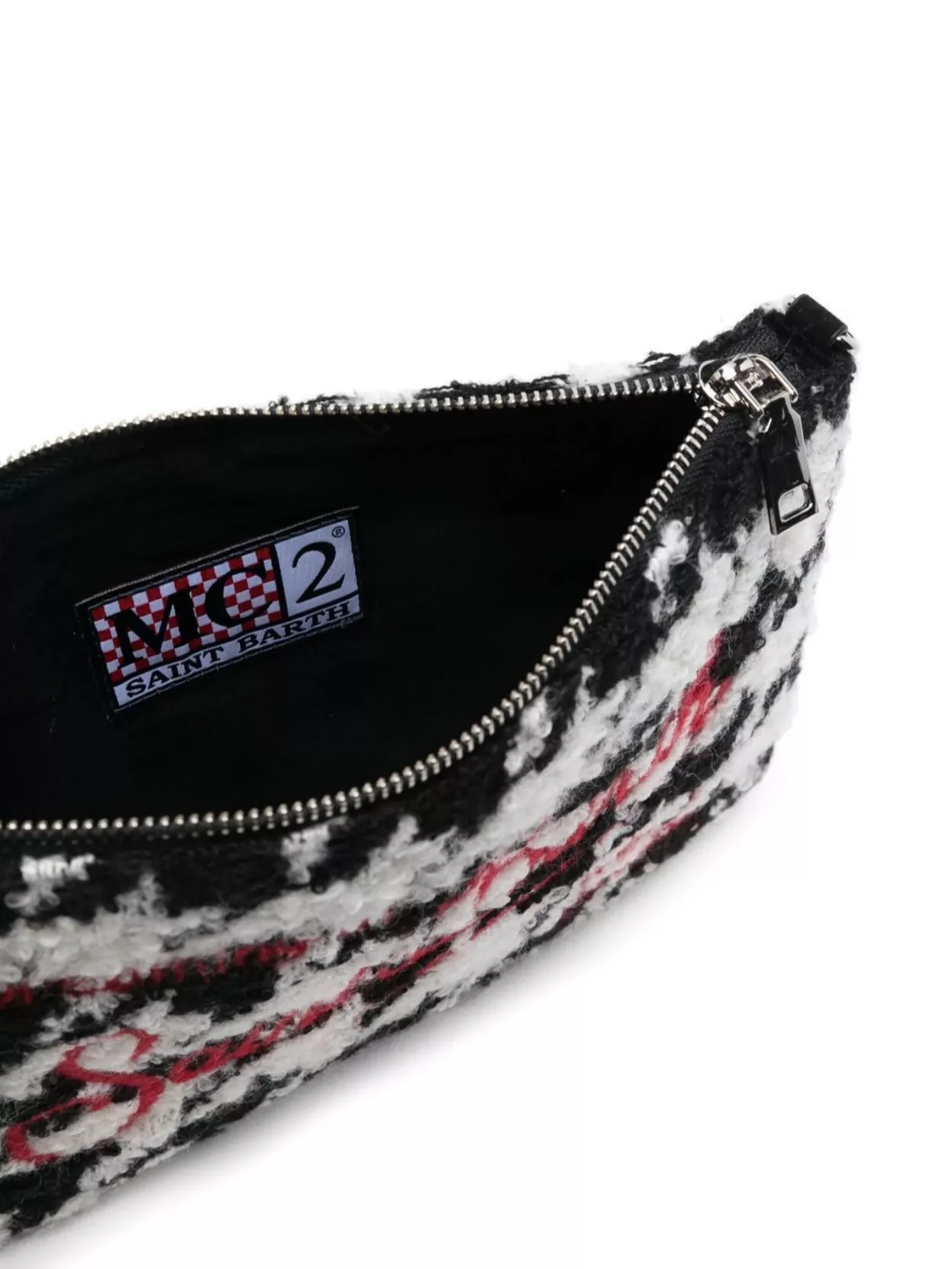 Saint Barth Parisienne Bouclé Houndstooth Clutch Bag In Black
