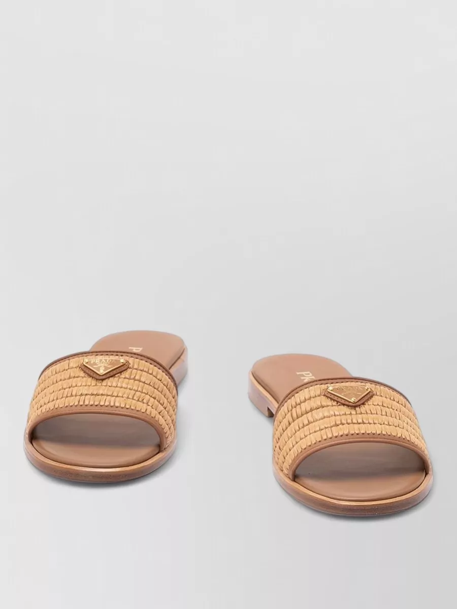 Prada Lace Slides Flat Sole Open Toe In Nude