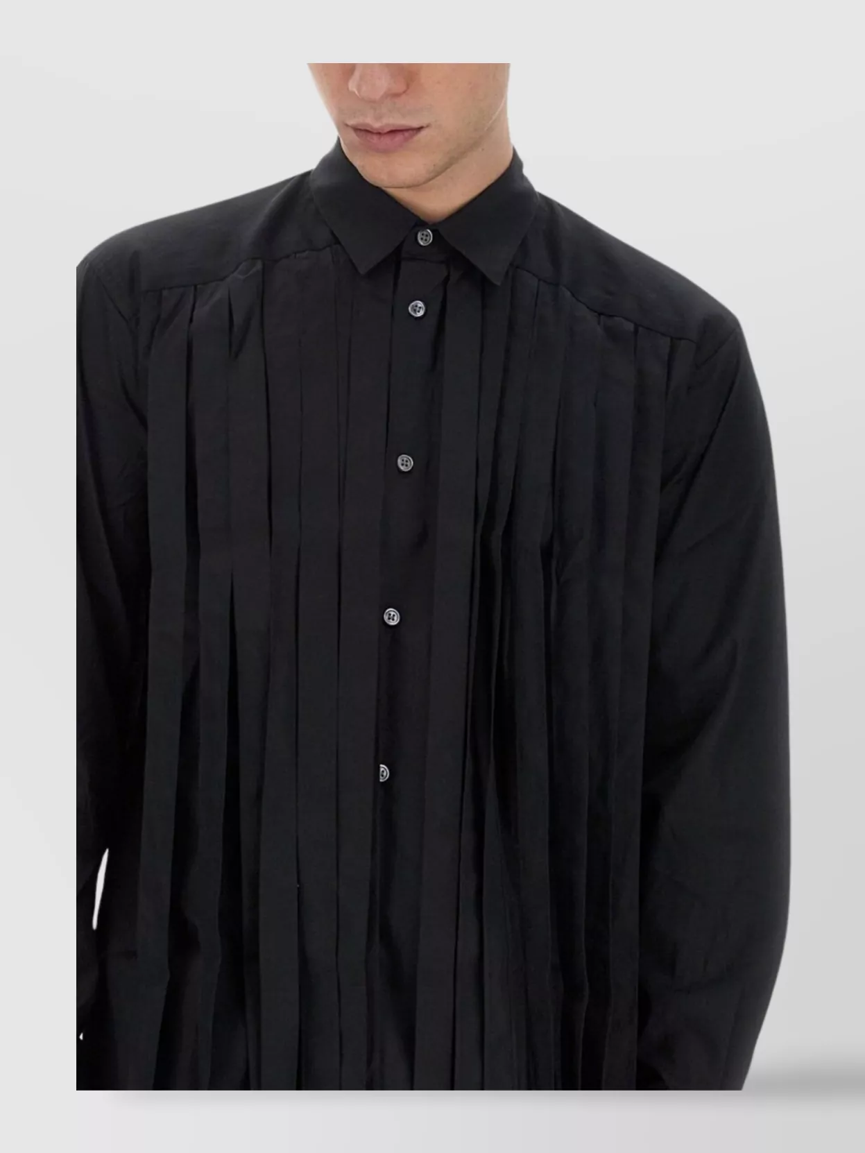 Comme Des Garçons Long Shirt With Pleated Front And Fringes