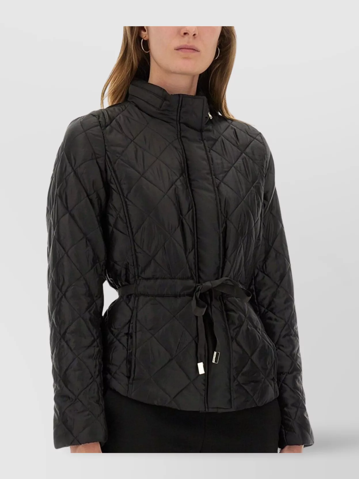 Michael Kors Waist Belted High Collar Quilted Jacket
