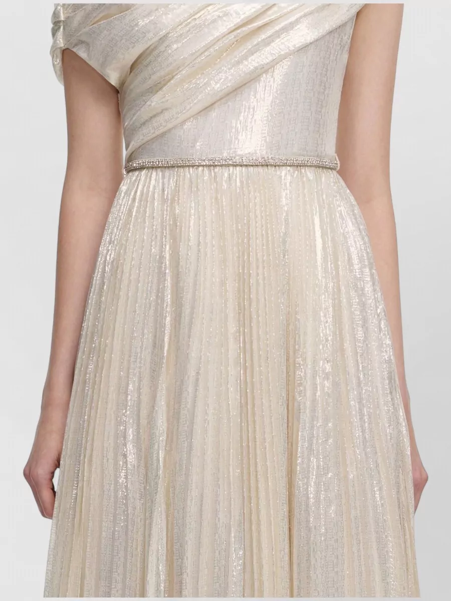 Self-Portrait Silk Metallic Draped Asymmetric One-Shoulder Gown