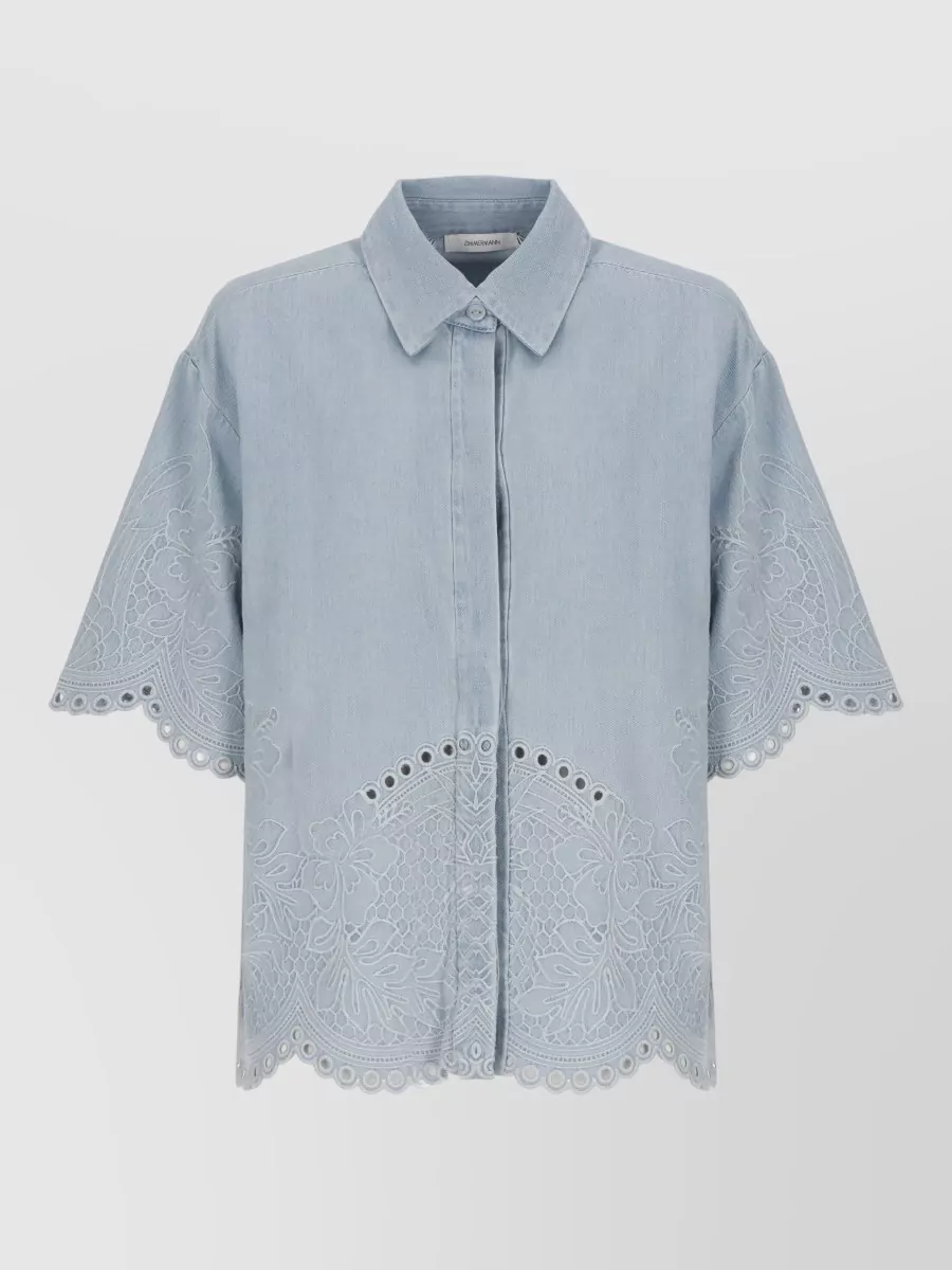 Zimmermann Denim embroidered short-sleeve shirt