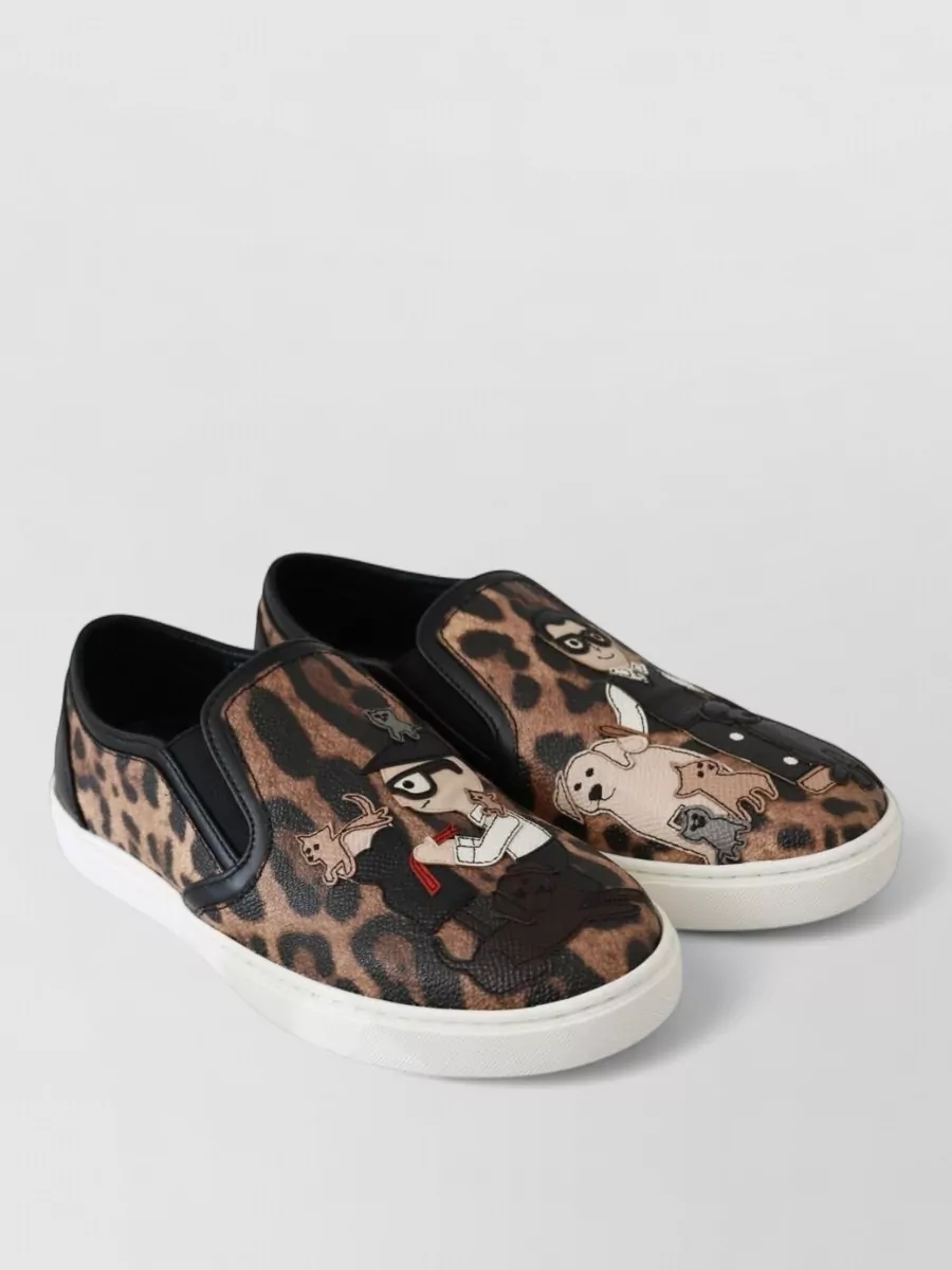 Dolce&Gabbana Leather Leopard-Print Slip-On Sneakers