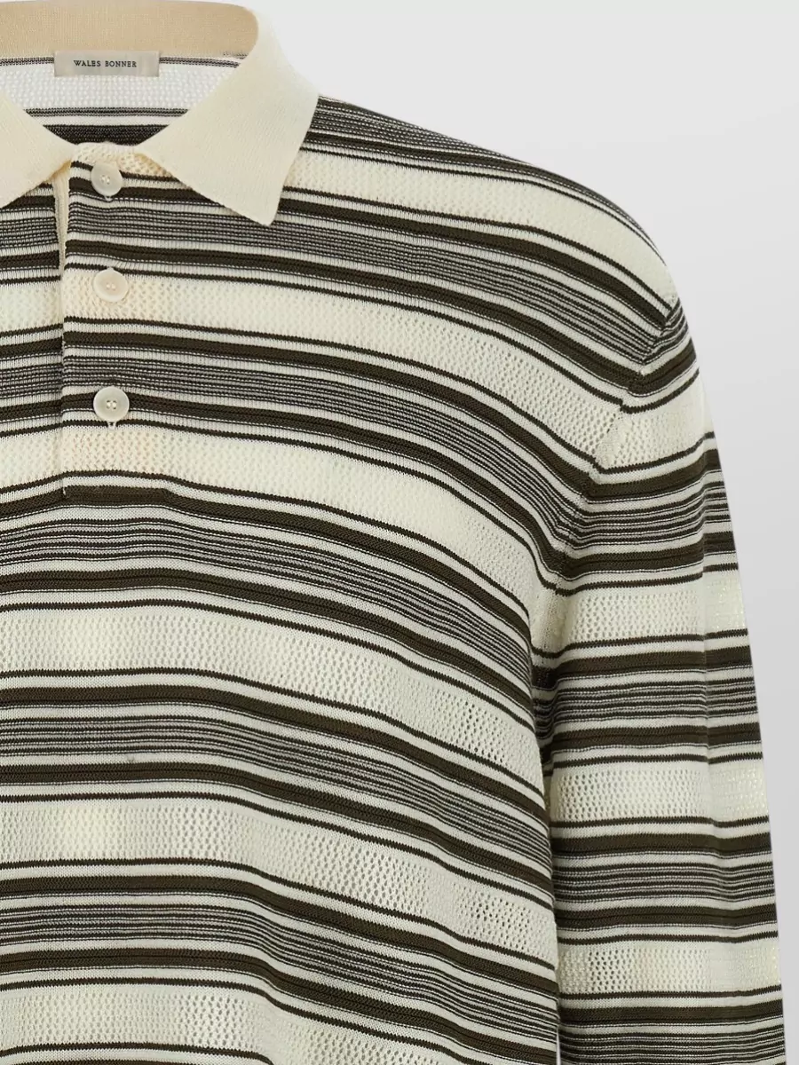 Wales Bonner Striped Long-Sleeve Polo Shirt