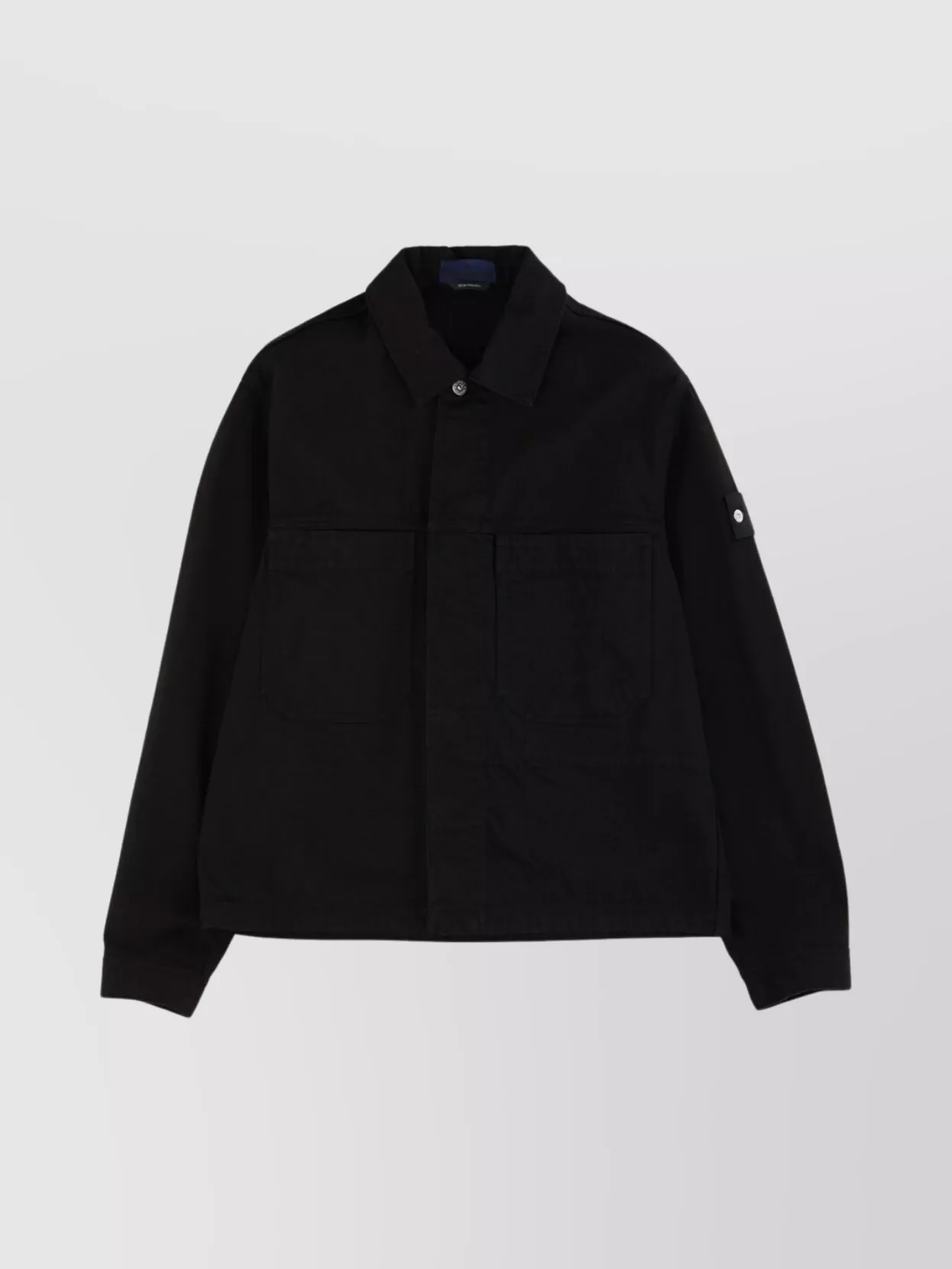 Stone Island Collared Denim Jacket Featuring Front Pockets In Black