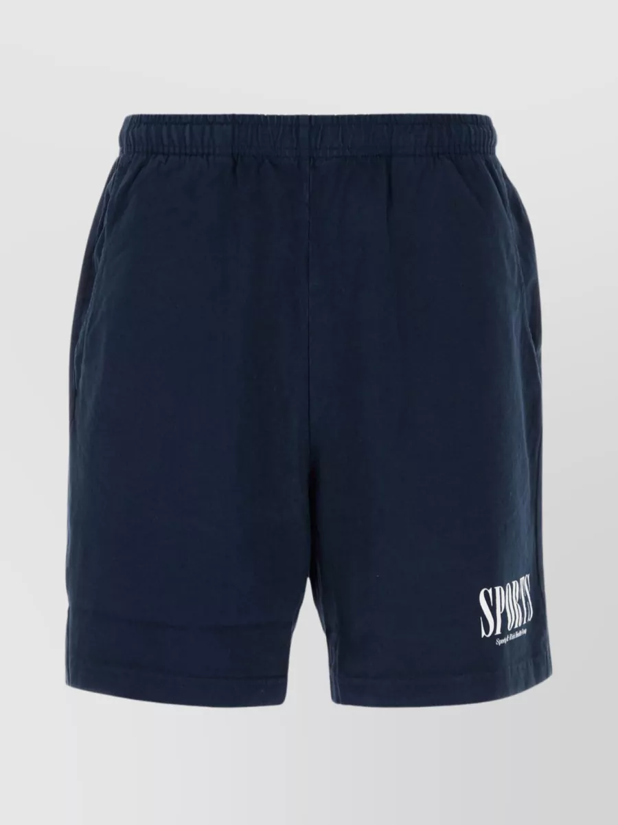 Shop Sporty And Rich Elastic Waistband Cotton Bermuda Shorts In Blue