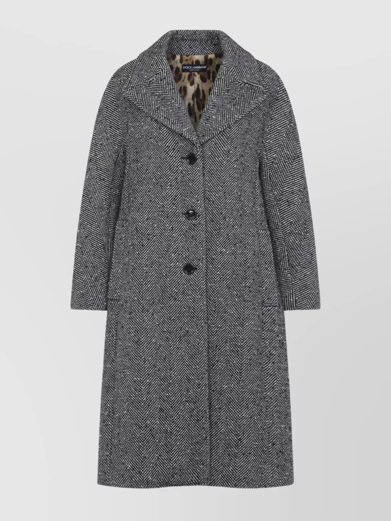 Dolce & Gabbana Herringbone Pattern Coat Long Sleeves In Black