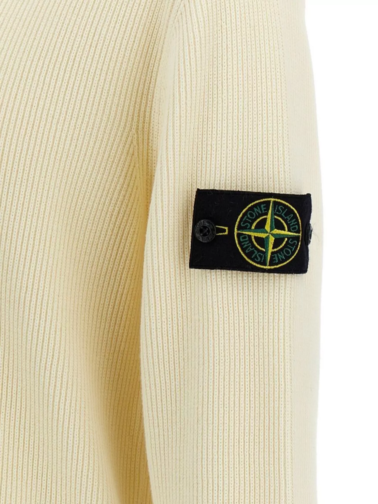 Stone Island Ivory Ribbed Knit Sweater With Crew Neckline