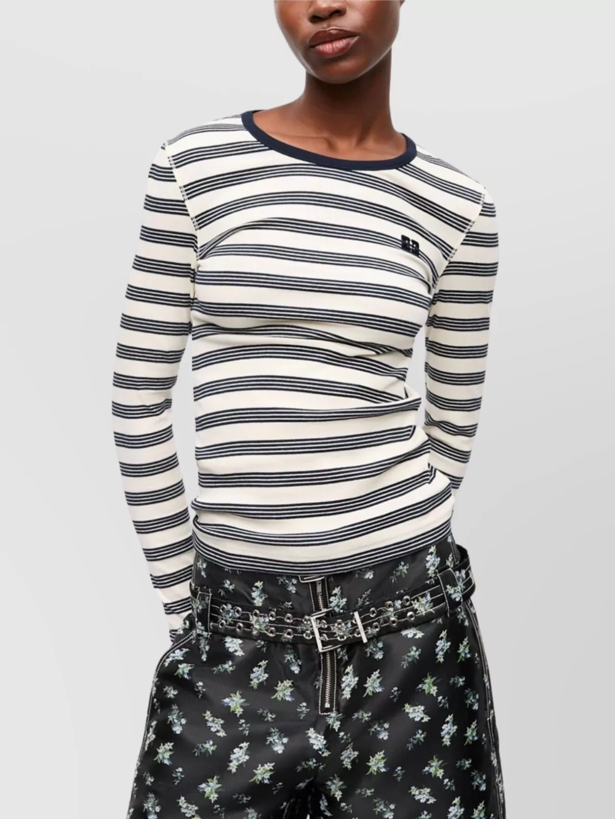 Ganni Striped Organic Cotton Long Sleeve Top