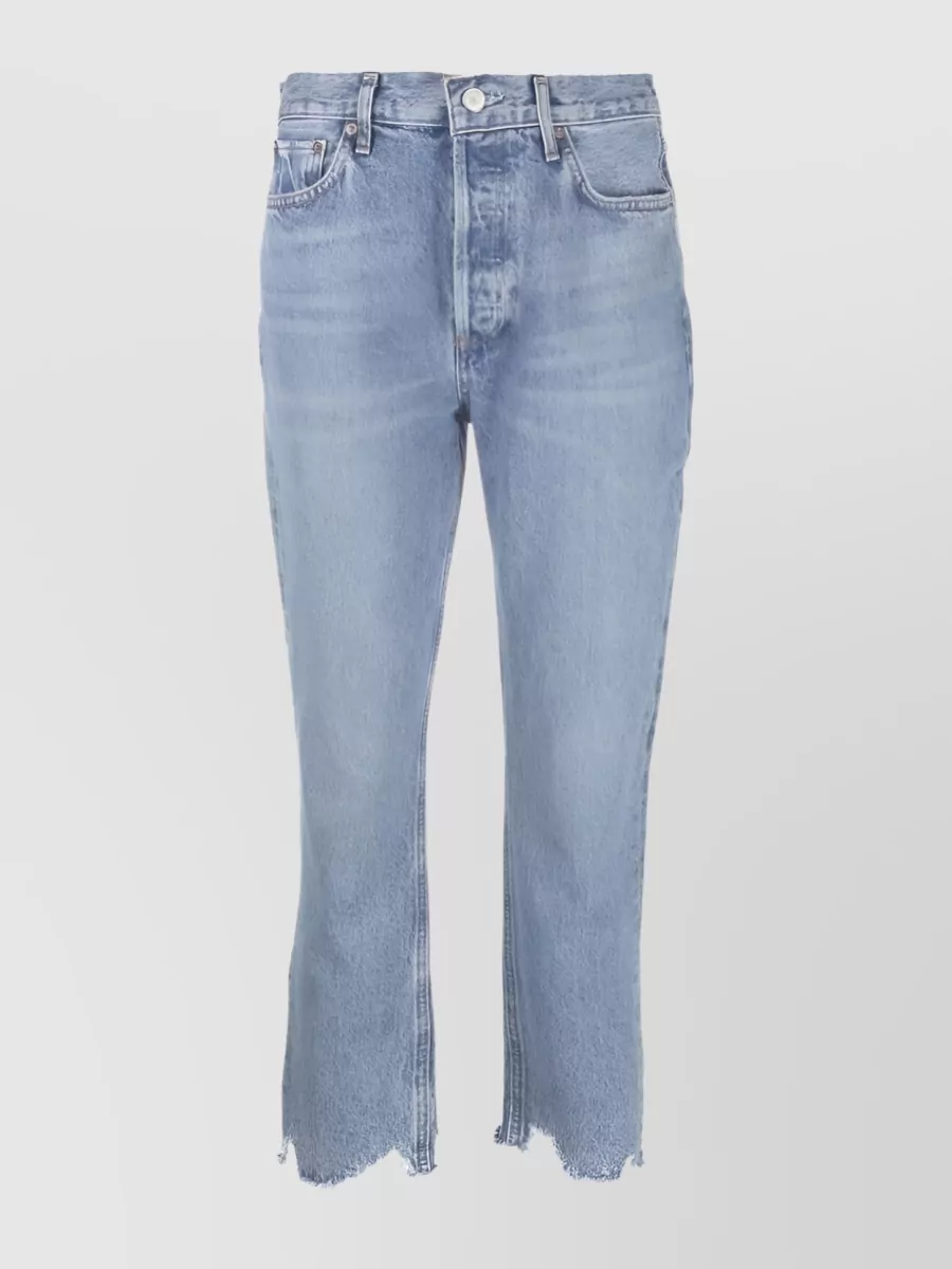 Shop Agolde Flared Cropped Denim Trousers In Blue