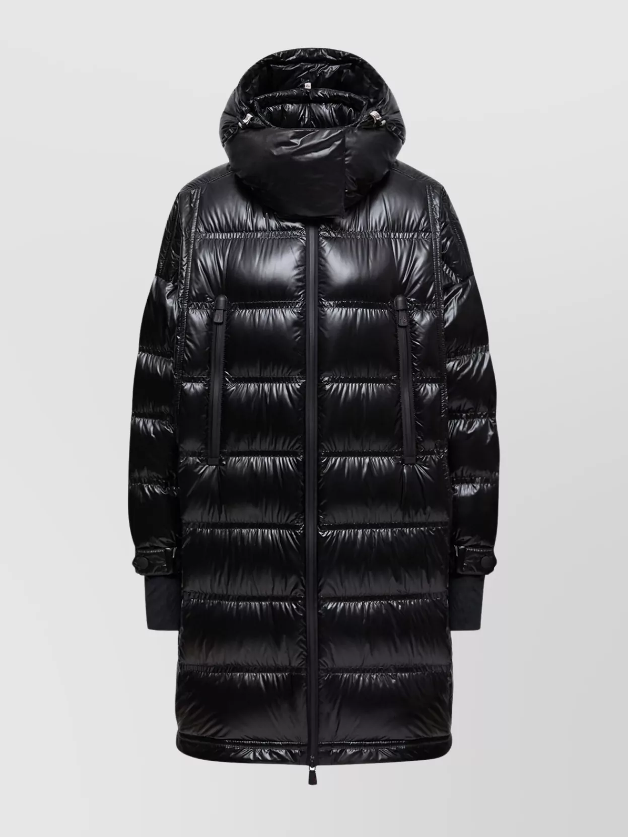 Moncler Long Hooded Down Jacket With High Collar In Multi