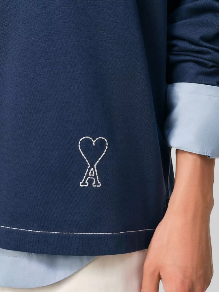 Ami Paris Cotton Long-Sleeve Polo Shirt
