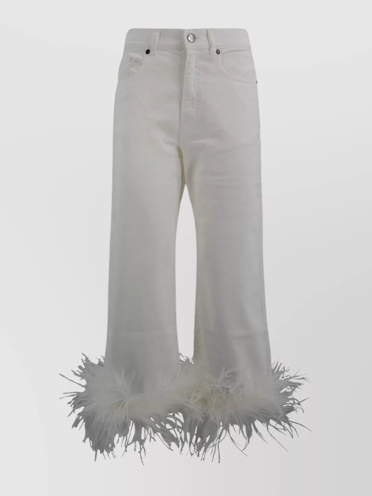 Shop P.a.r.o.s.h High Waist Wide-leg Feathered Trousers In Grey