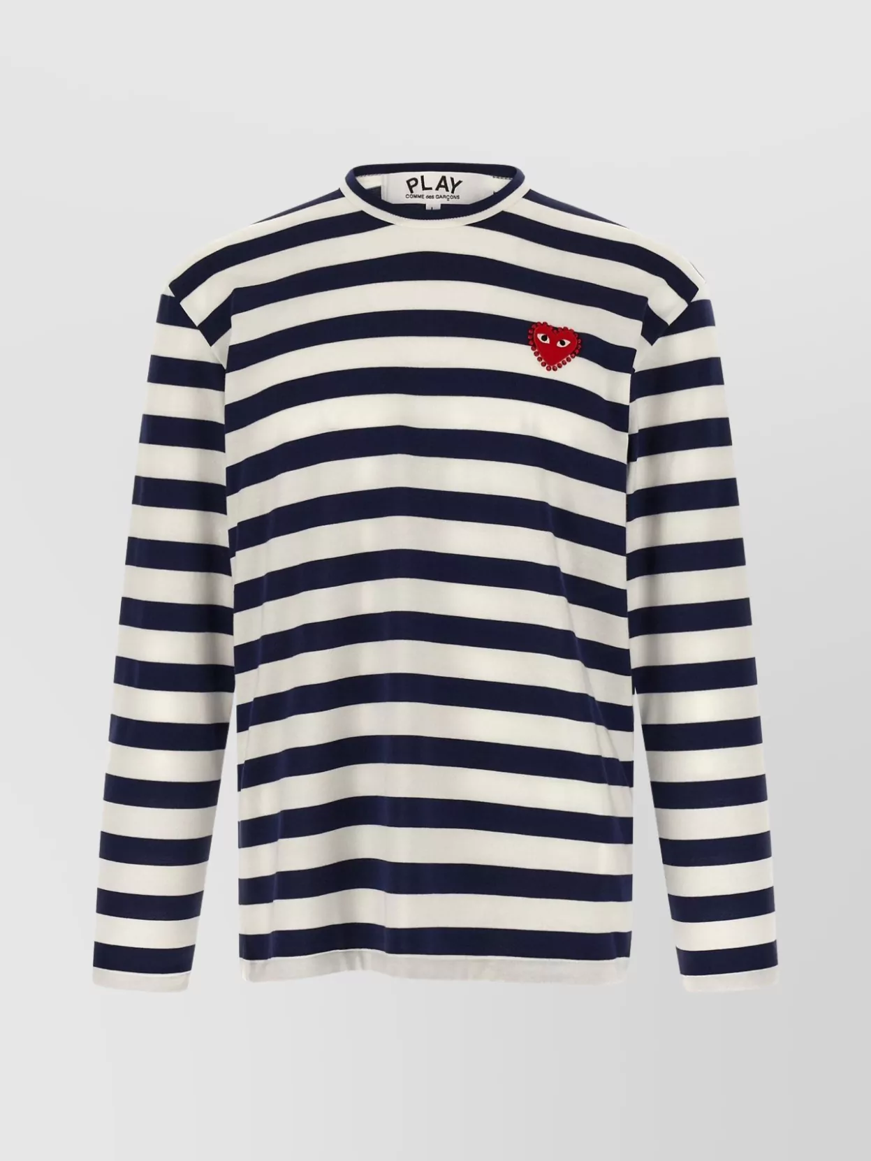 Comme Des Garçons Play Striped Logo Patch Crew Neck T-shirt
