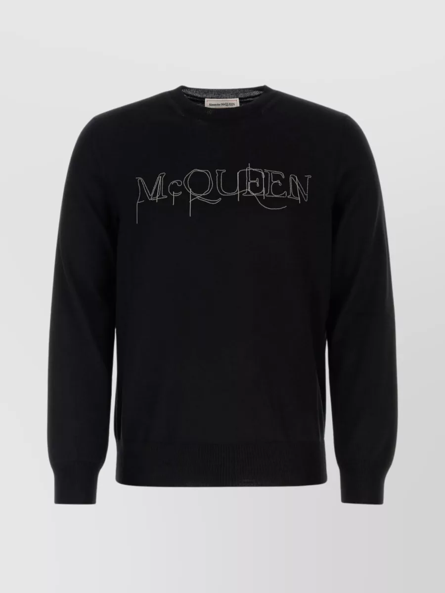Shop Alexander Mcqueen Ribbed Wool Crewneck Sweater In Black