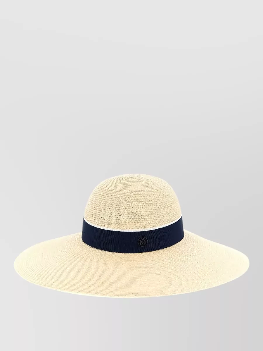Maison Michel Blanche Hat Contrast Band Wide Brim