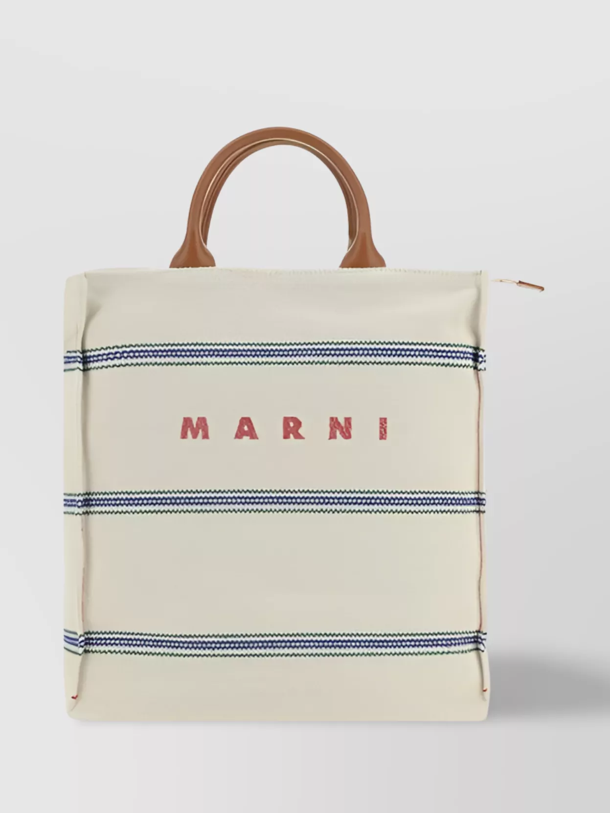 Shop Marni Fabric Embroidered Shoulder Bag With Leather Handles
