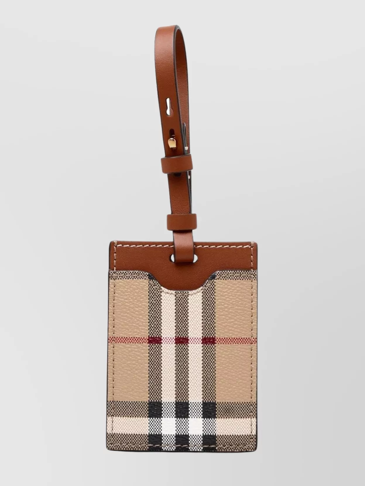 Shop Burberry Checkered Leather Tag With Detachable Strap