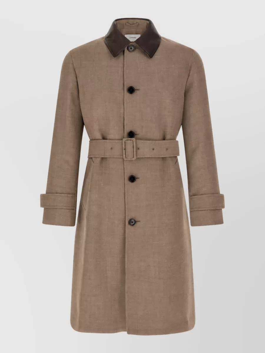 Lardini virgin wool single-breasted belted trench coat