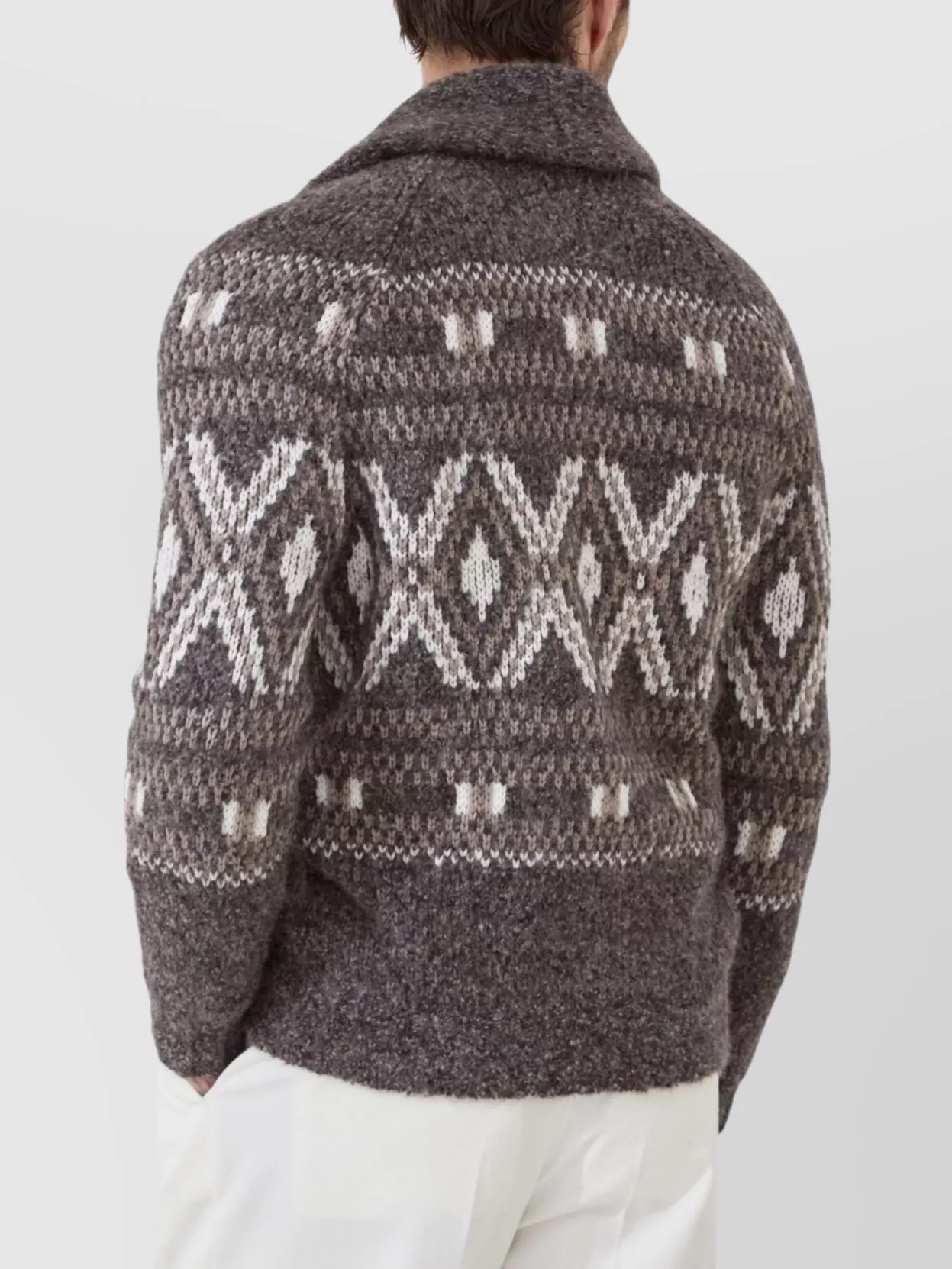 Brunello Cucinelli Wool Cardigan V-Neck Geometric Pattern