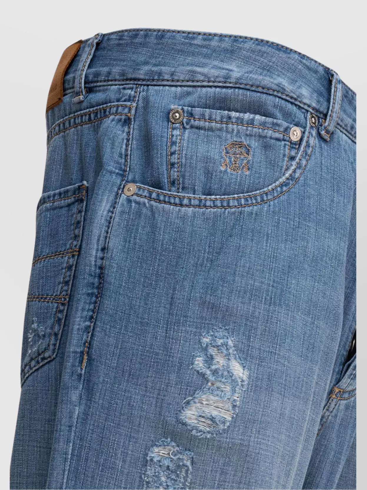 Brunello Cucinelli Belt Loops Distressed Trousers Faded Five-Pocket Style