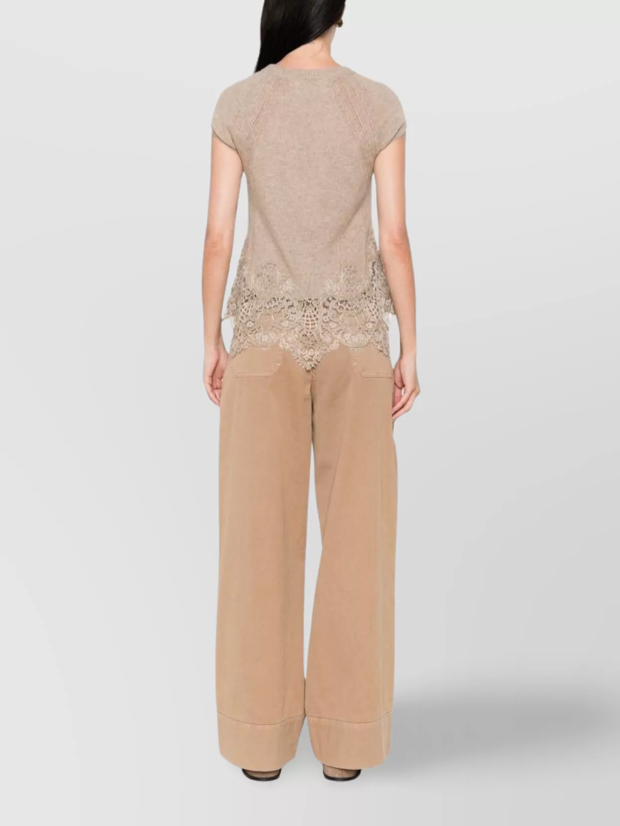 Ermanno Scervino Cashmere Lace Top Cap Sleeves