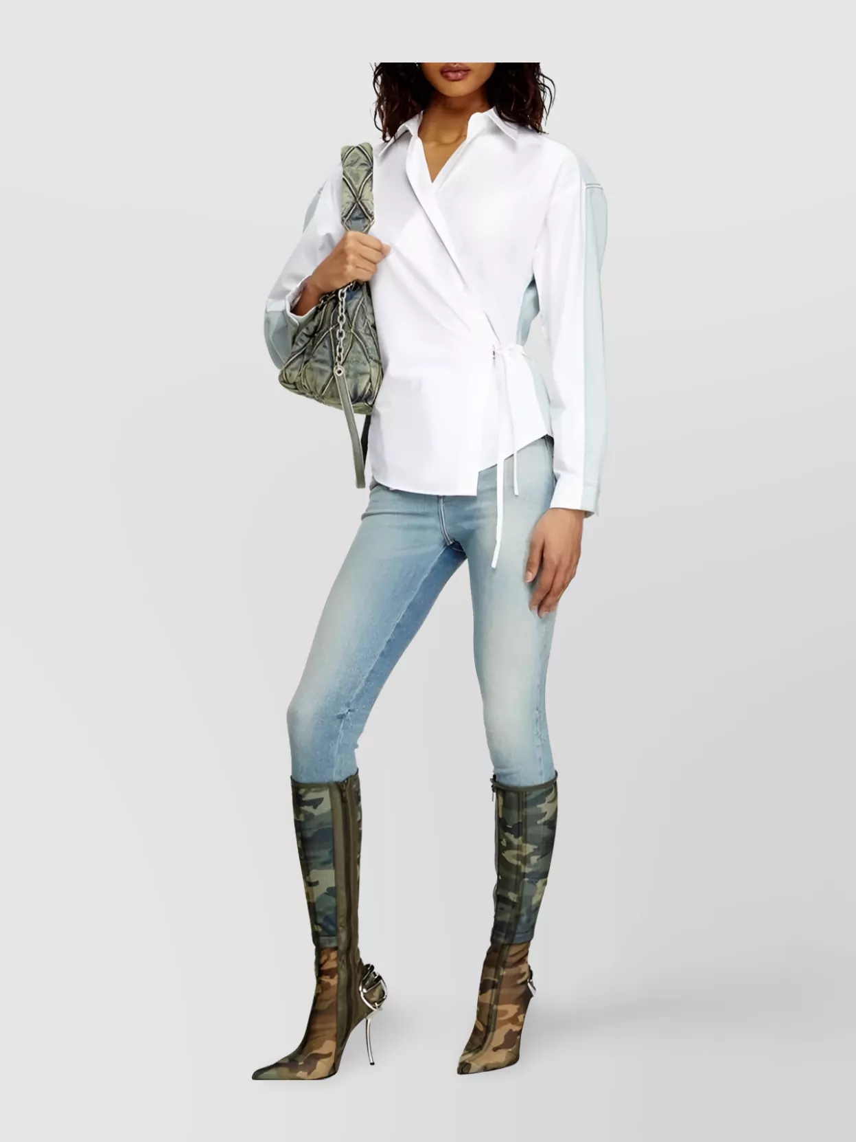 Diesel Deconstructed Wrap Shirt Contrast Panels