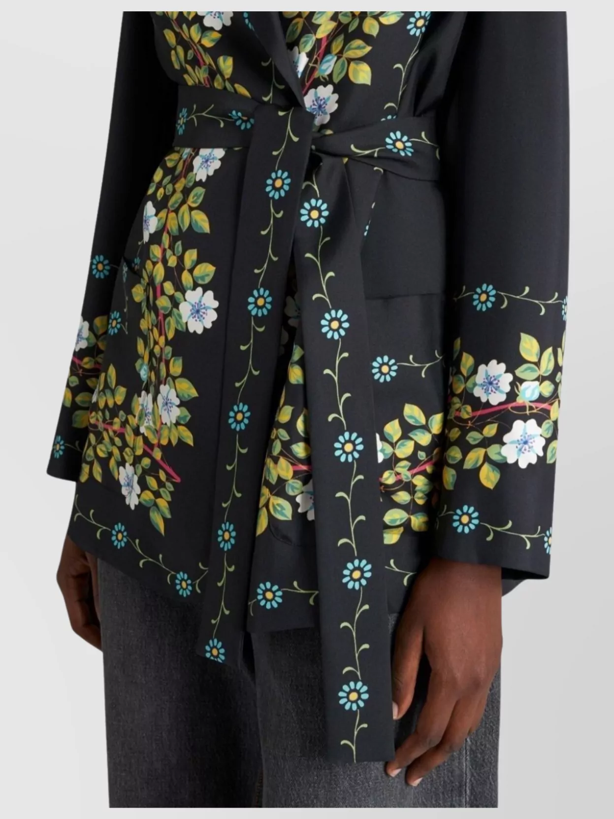 Etro Floral Pattern Jacket Belted Waist In Animal Print