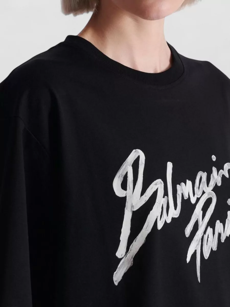 Balmain Short Sleeve Crew Neck Nylon Silk Top