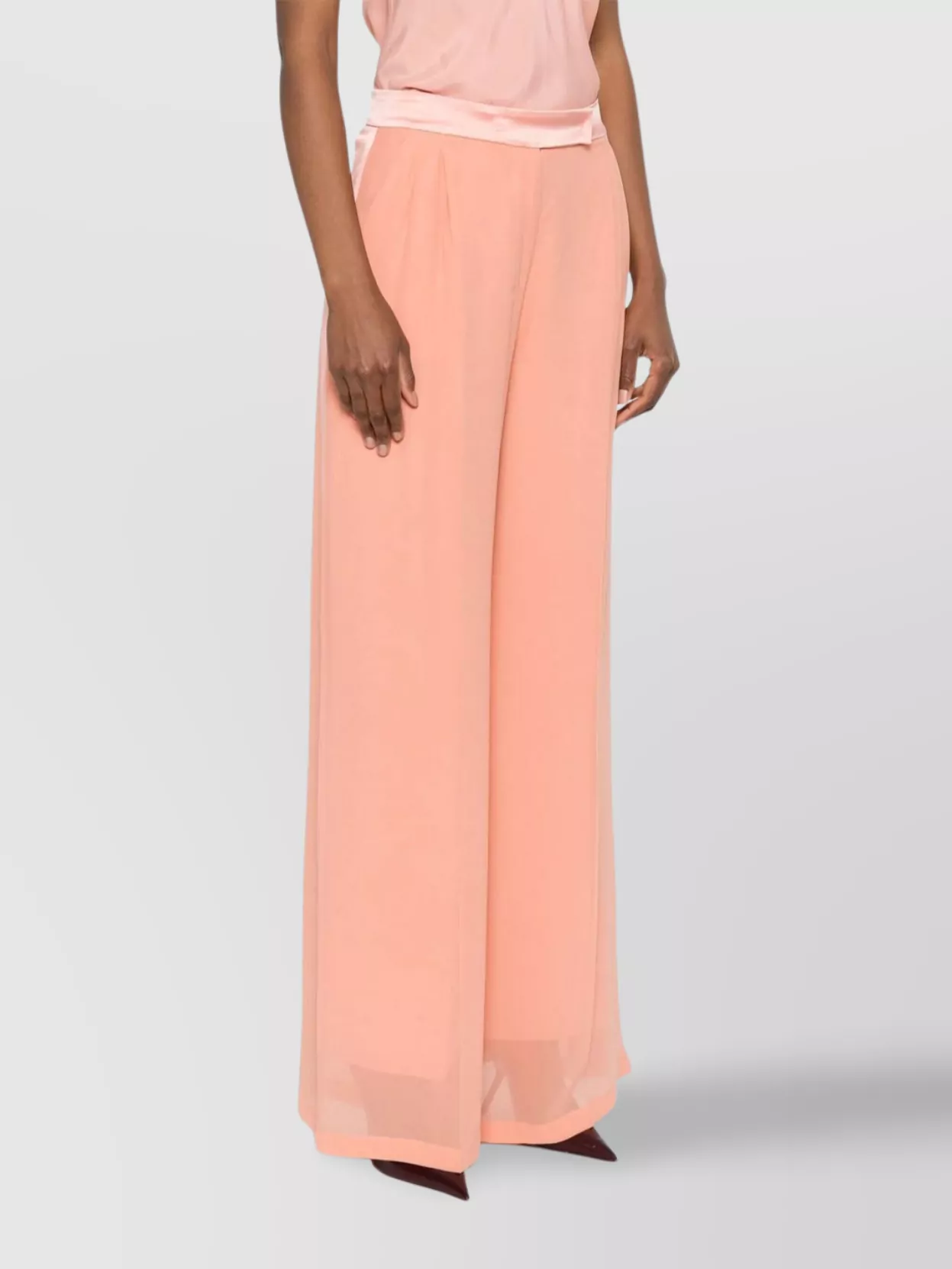 Max Mara Wide-leg High-waisted Trousers Sheer Overlay In Pink