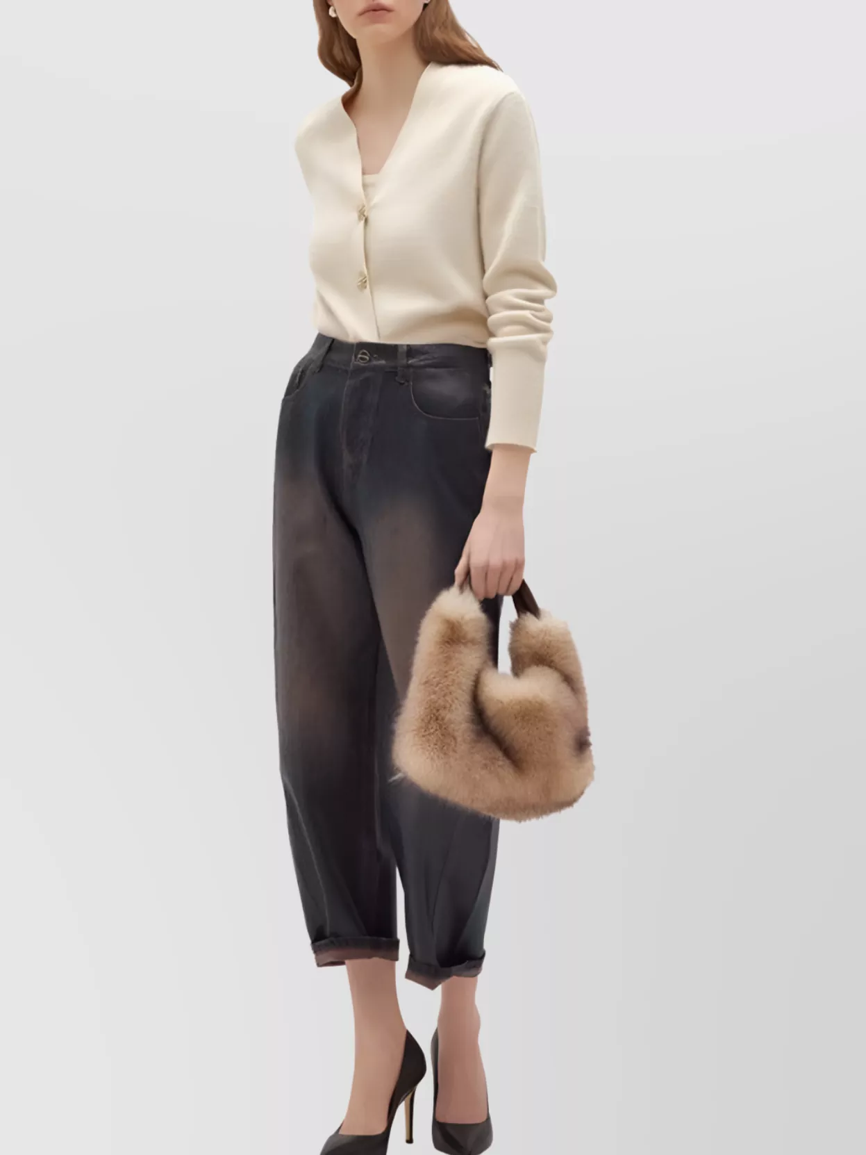 Blugirl V-Neck Sweater With Button Embellishments And Long Sleeves