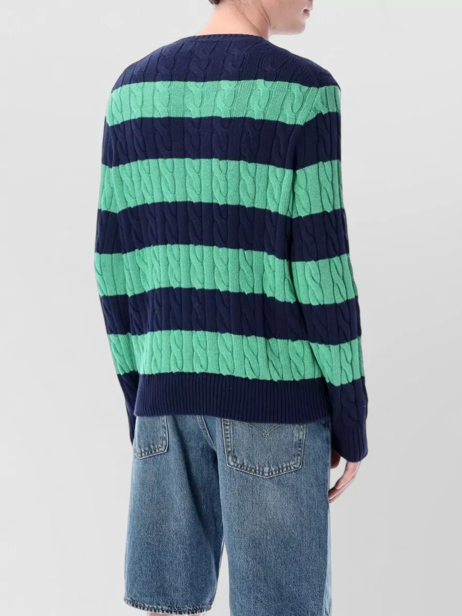 Polo Ralph Lauren Striped Cable-Knit Cotton Sweater