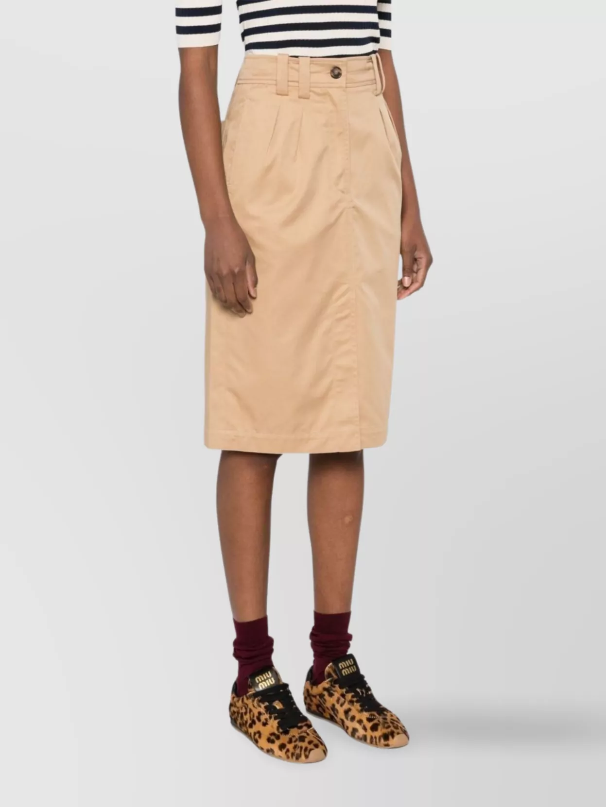 Apc Poplin Cotton Skirt Front Slit In Neutrals