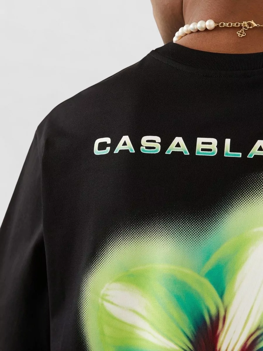 Casablanca Orchid Glitch Organic Cotton Logo T Shirt