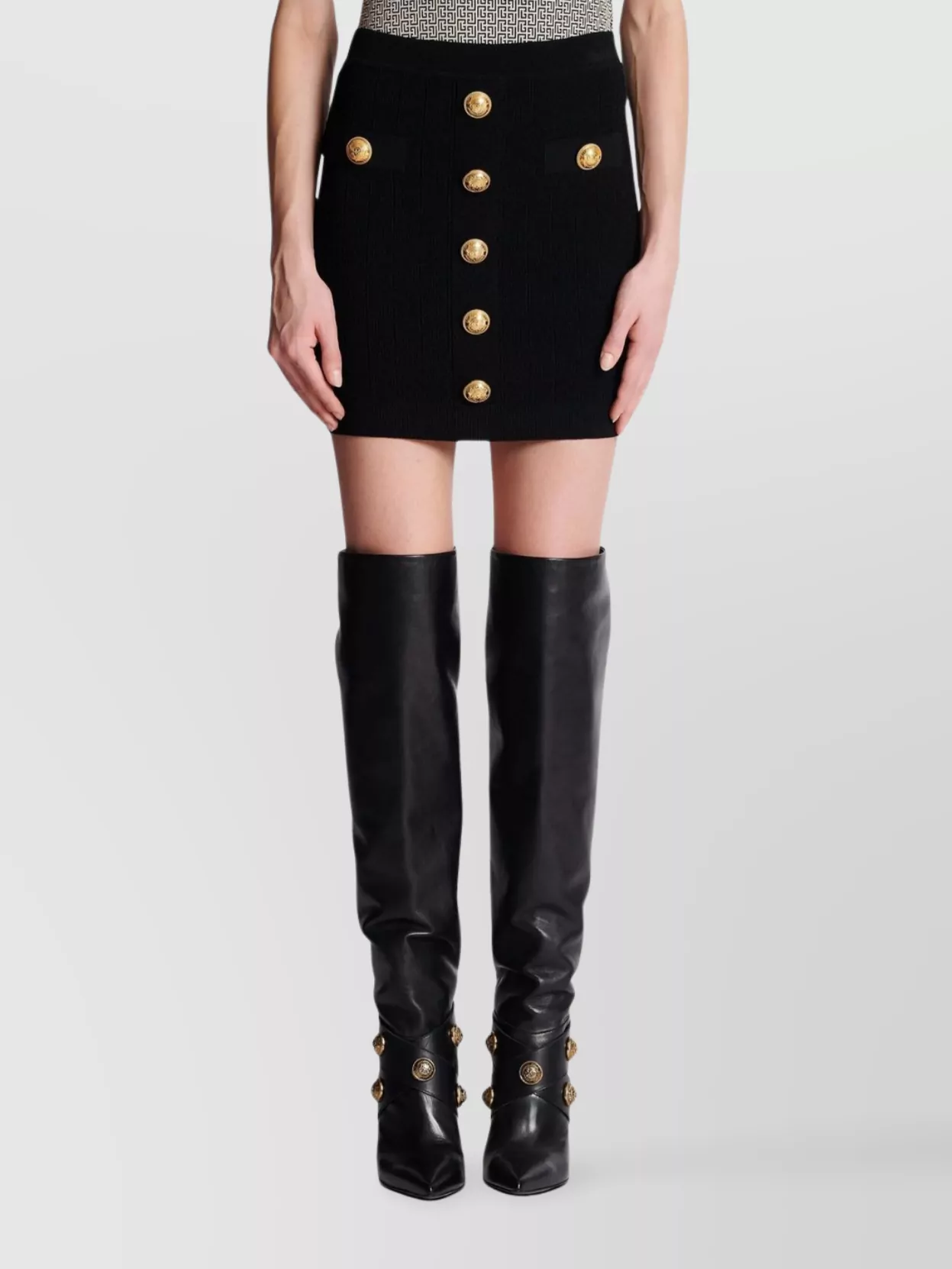Balmain High-Waisted Skirt With Front Pockets And Gold Button Detailing