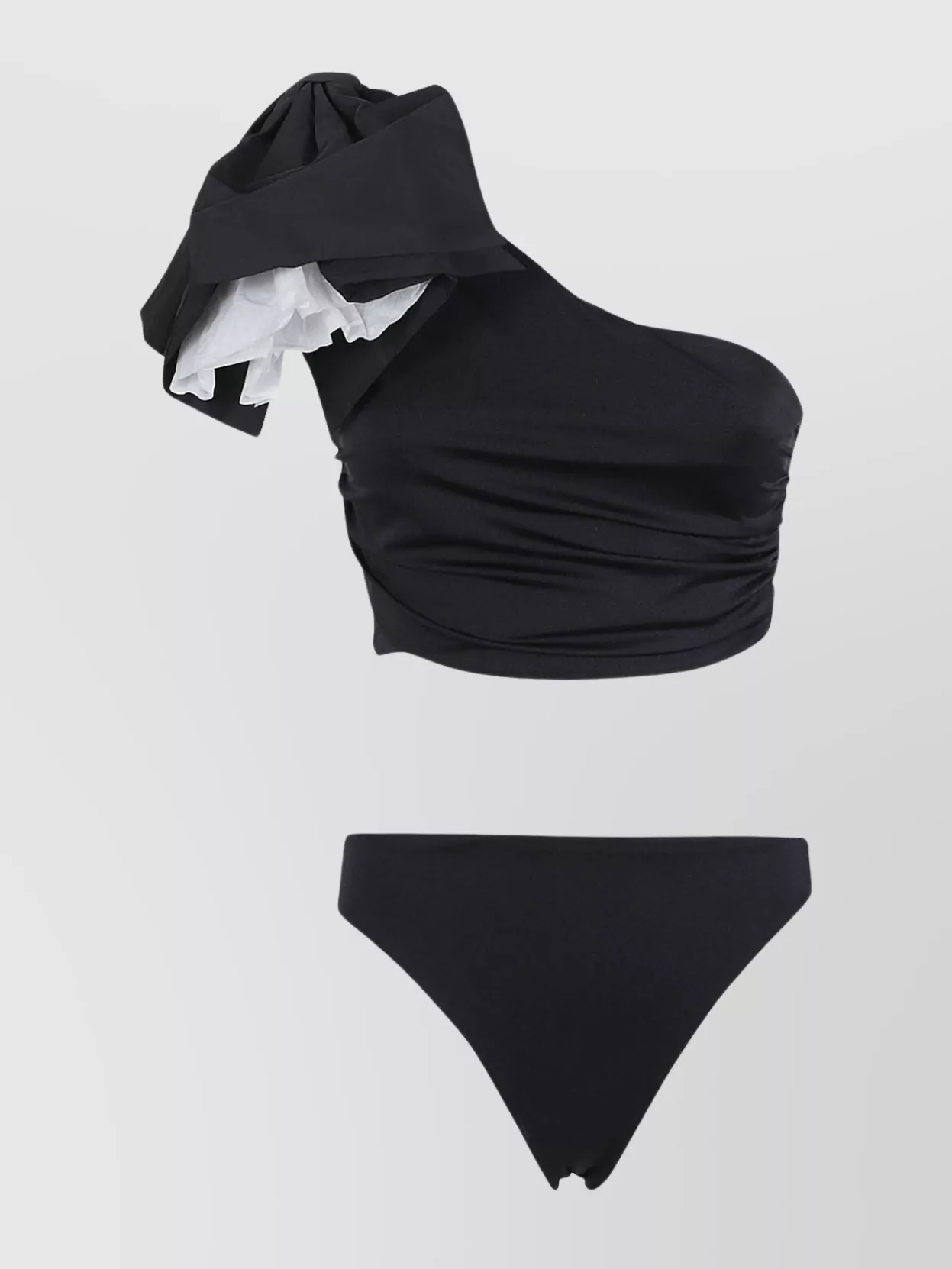 Giambattista Valli High-waisted One-shoulder Swimwear Ruffle Detail In Black