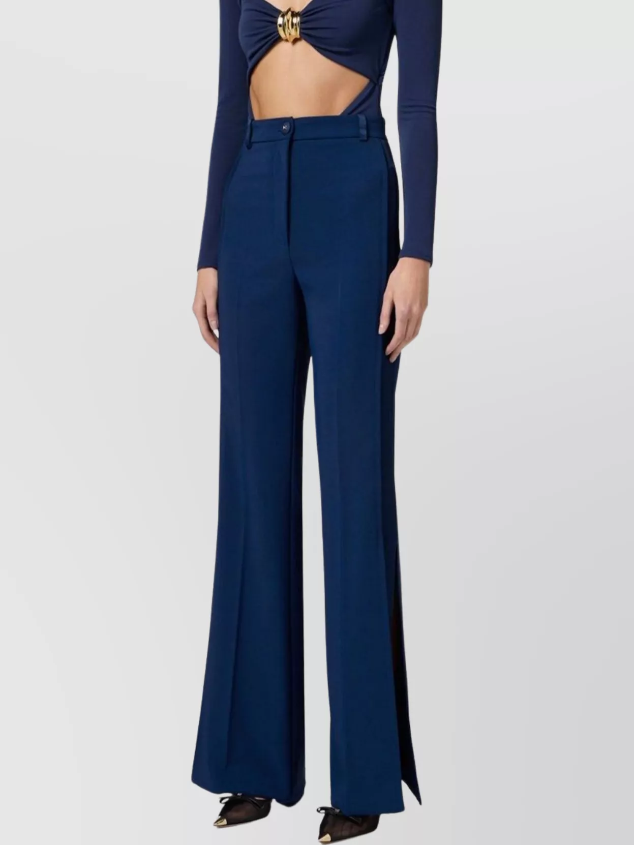Elisabetta Franchi High Waist Wide Leg Trousers With Side Slits