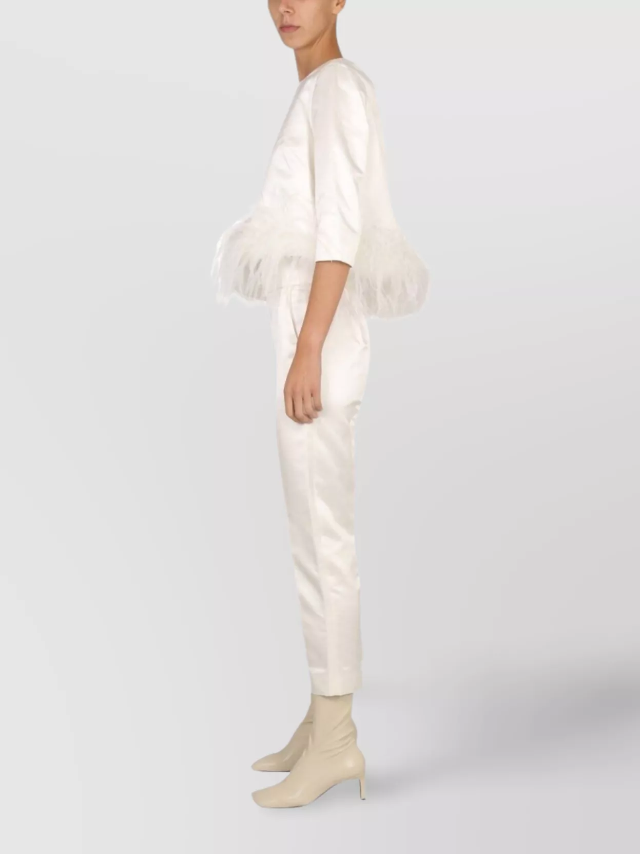 Max Mara Satin High Waist Cropped Trousers In White