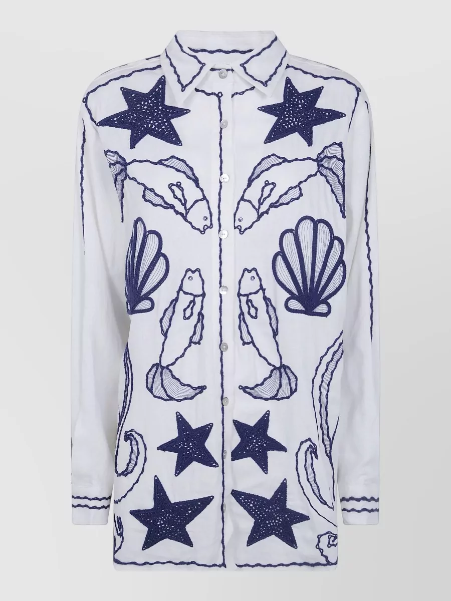 Farm Rio Embroidered Puff-Sleeve Shirt