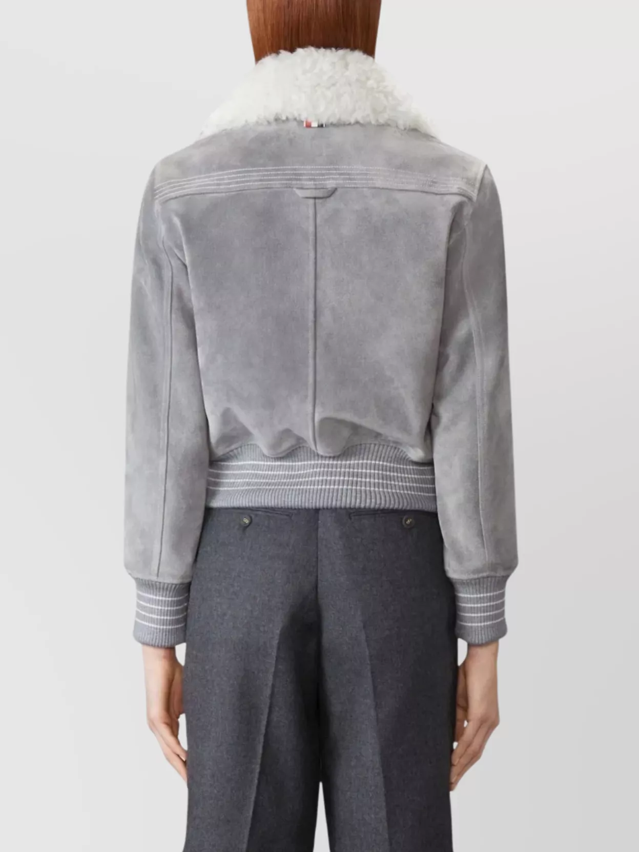 Thom Browne Suede Cropped Flight Jacket Shearling Collar
