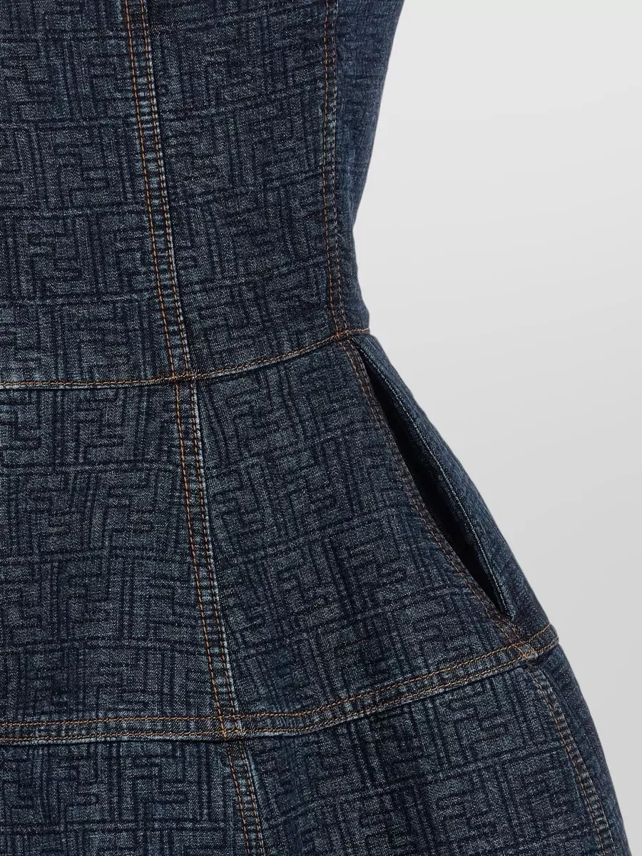 Fendi Ff Denim Dress Fitted Bodice Straps
