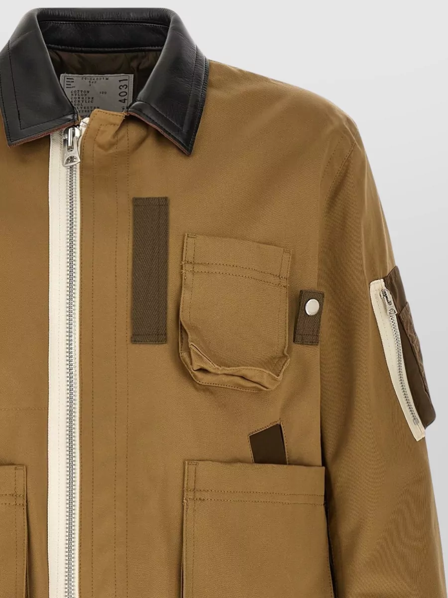Sacai Leather Collar Padded Jacket
