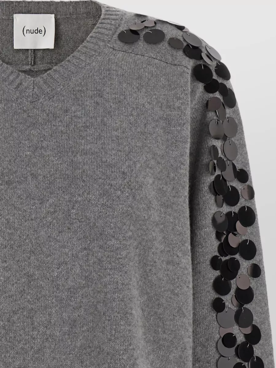 Nude Wool V-Neck Sequin Sweater