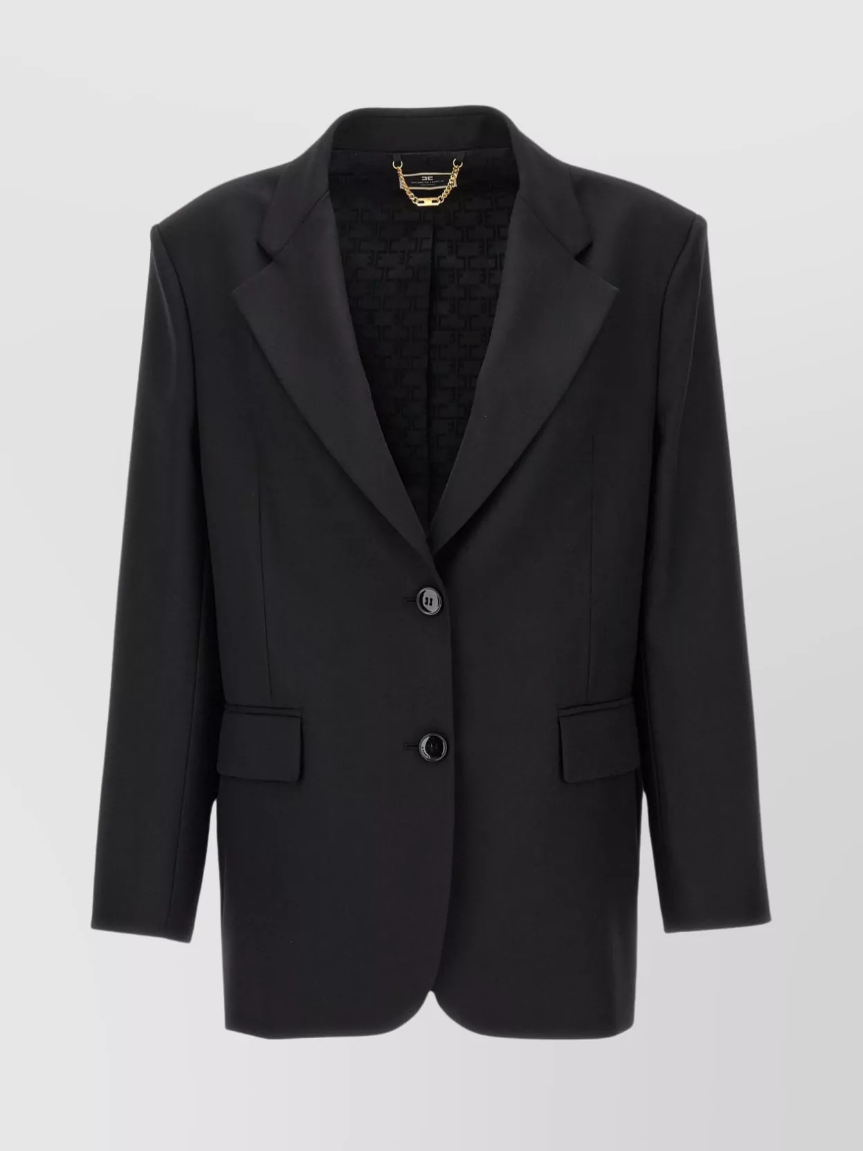 Shop Elisabetta Franchi Double-breasted Wool Blazer With Flap Pockets